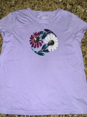 Girls Lavender Tee with Sequin Floral Yin-Yang